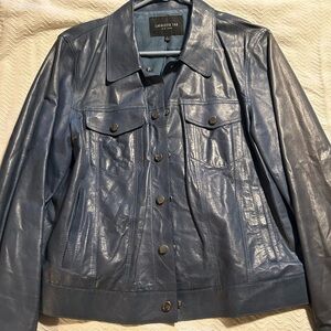 Lafayette 148 New York Slate Blue Leather Jacket